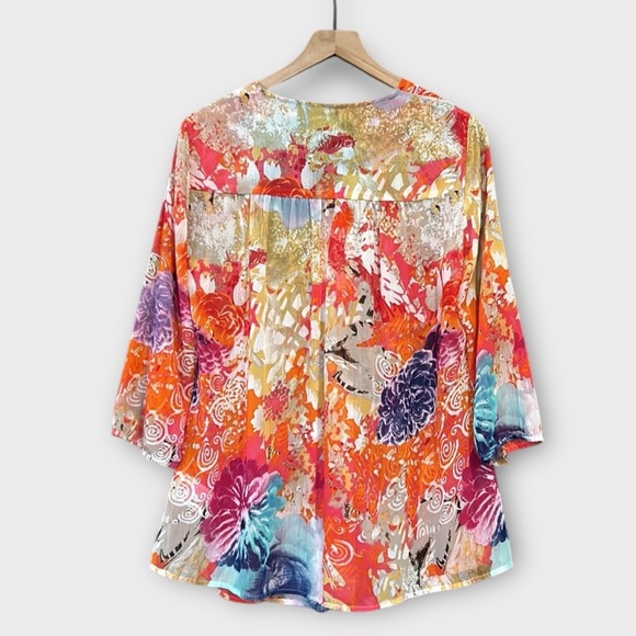 Tribal Women's Size 8 Vibrant Floral Tunic Top Pintuck Detail Lightweight Blouse - Picture 4 of 11